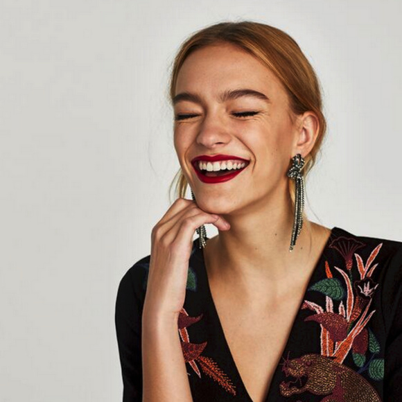 Zara Black Printed Dress short Sleeves size S - Picture 7 of 8